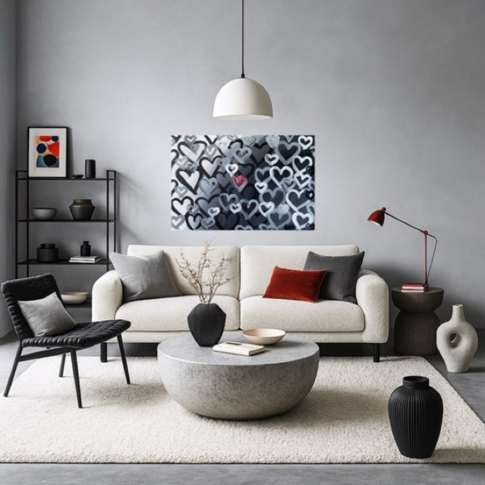 Large Original Canvas Gallery Abstract Painting 36”x24” Heart Ombré Art bedroom - Picture 4 of 13